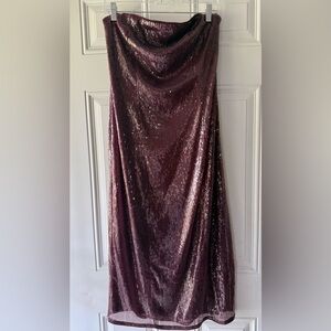 a new day burgundy Strapless sequined midi dress
